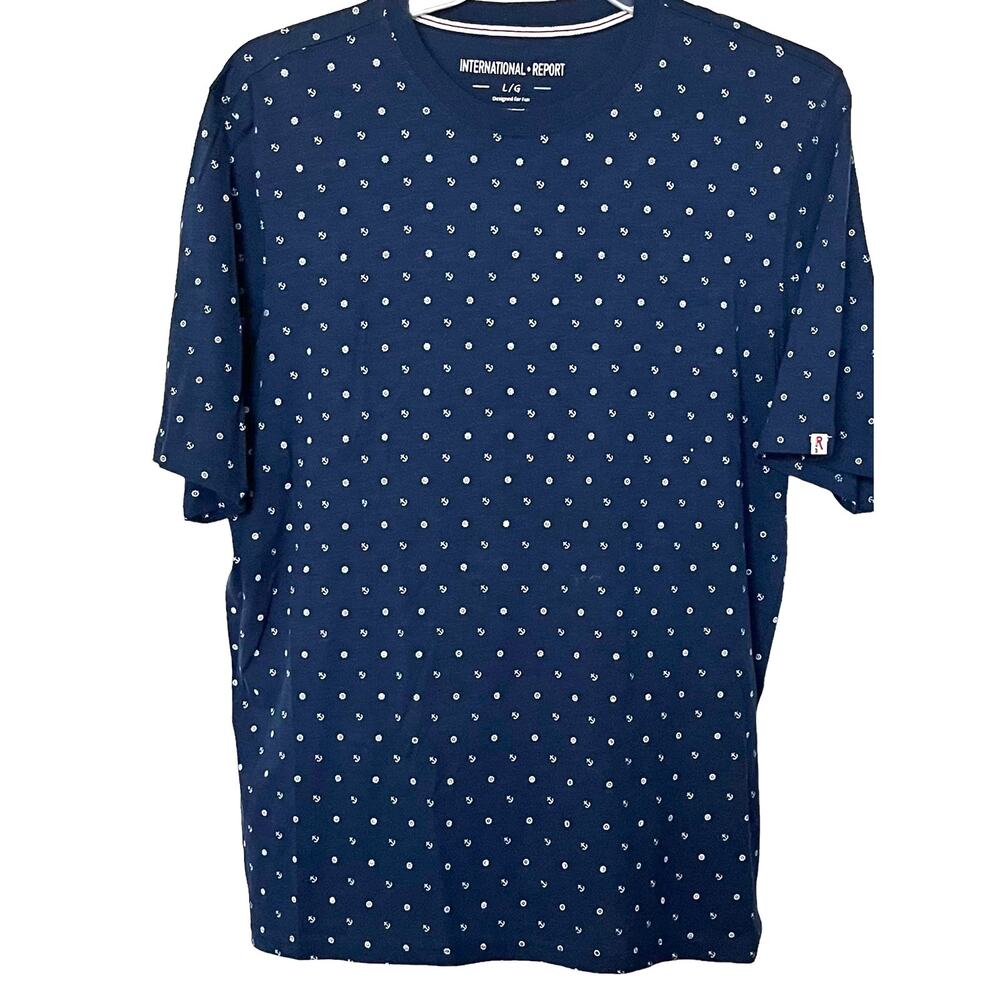 INTERNATIONAL REPORT SHORT SLV CREW NECK TOP, WOMENS, L, NAVY BLUE-WHITE ANCHORS